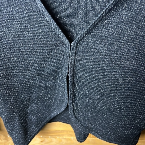Pointelle Women’s Black Open-Front Sweater L Cardigan silk metallic nylon blend - Picture 8 of 9